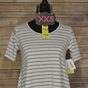 NWT Lularoe XXS White & Gray Stripe Perfect T